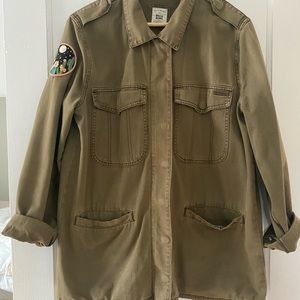 Billabong olive green military jacket with added patch